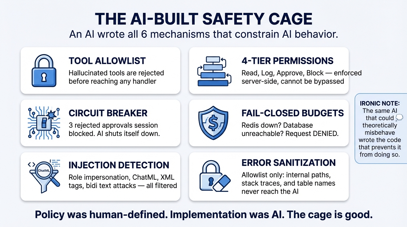 Autonomous AI enclosed in a transparent safety cage