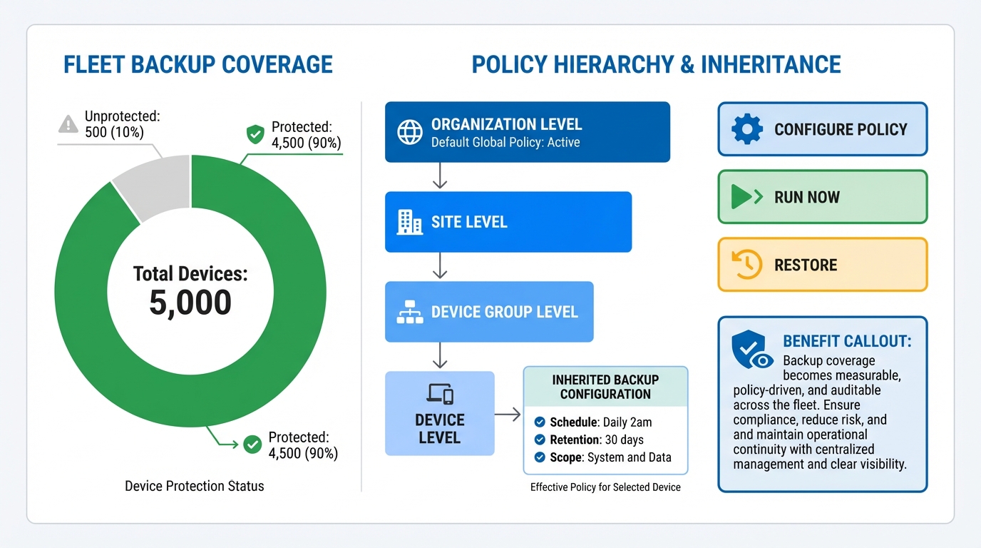 Backup policy and restore status across devices
