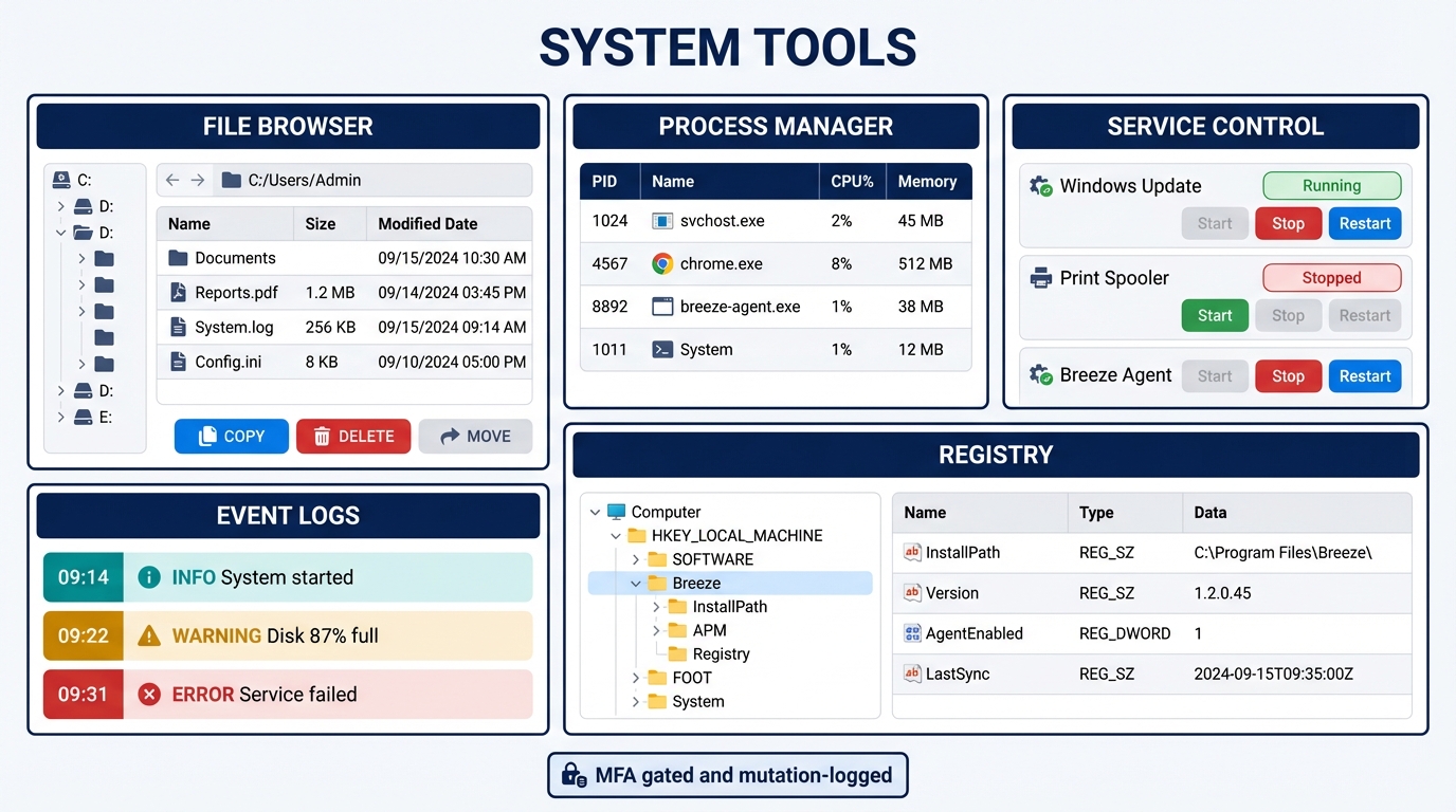 System administration tools for remote endpoints